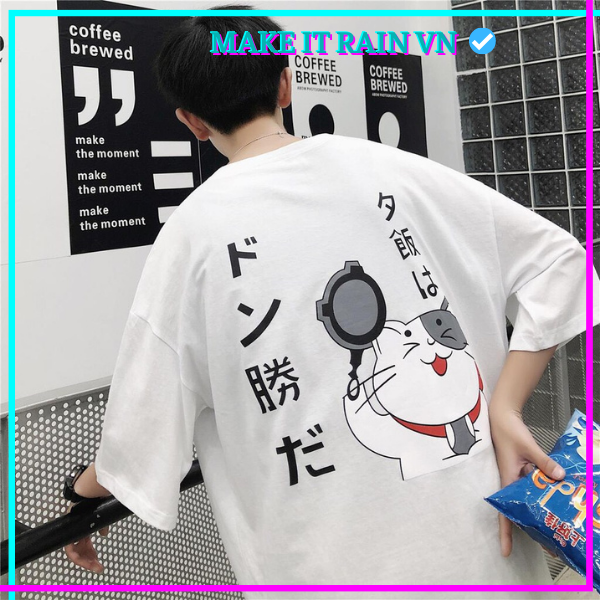 Áo Thun Tay Lỡ Unisex MÈO THẦN TÀI Make It Rain VN, Áo Phông Nam Nữ Form Rộng, có hình ảnh video thật A32