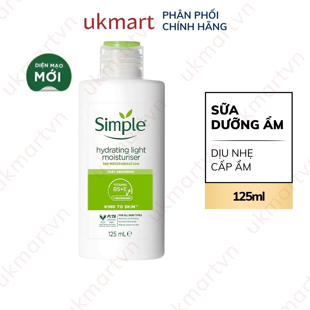 Sữa Dưỡng Da Simple Kind To Skin Hydrating Light Moisturiser 125ml Dưỡng Ẩm 12H Cho Làn Da Nhạy Cảm