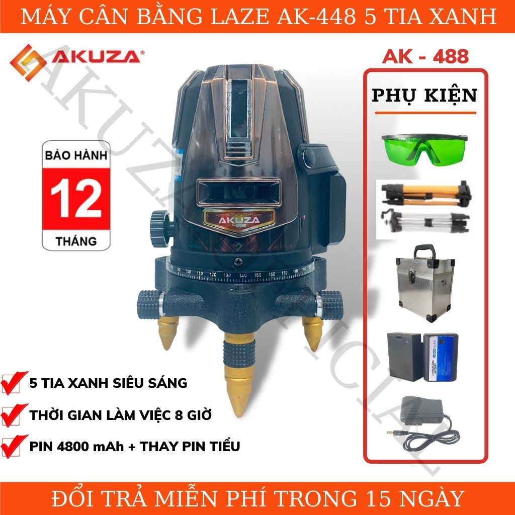 Máy cân băng laser akuza ak-488 - 5 tia xanh siêu sáng+tặng kèm chân trip