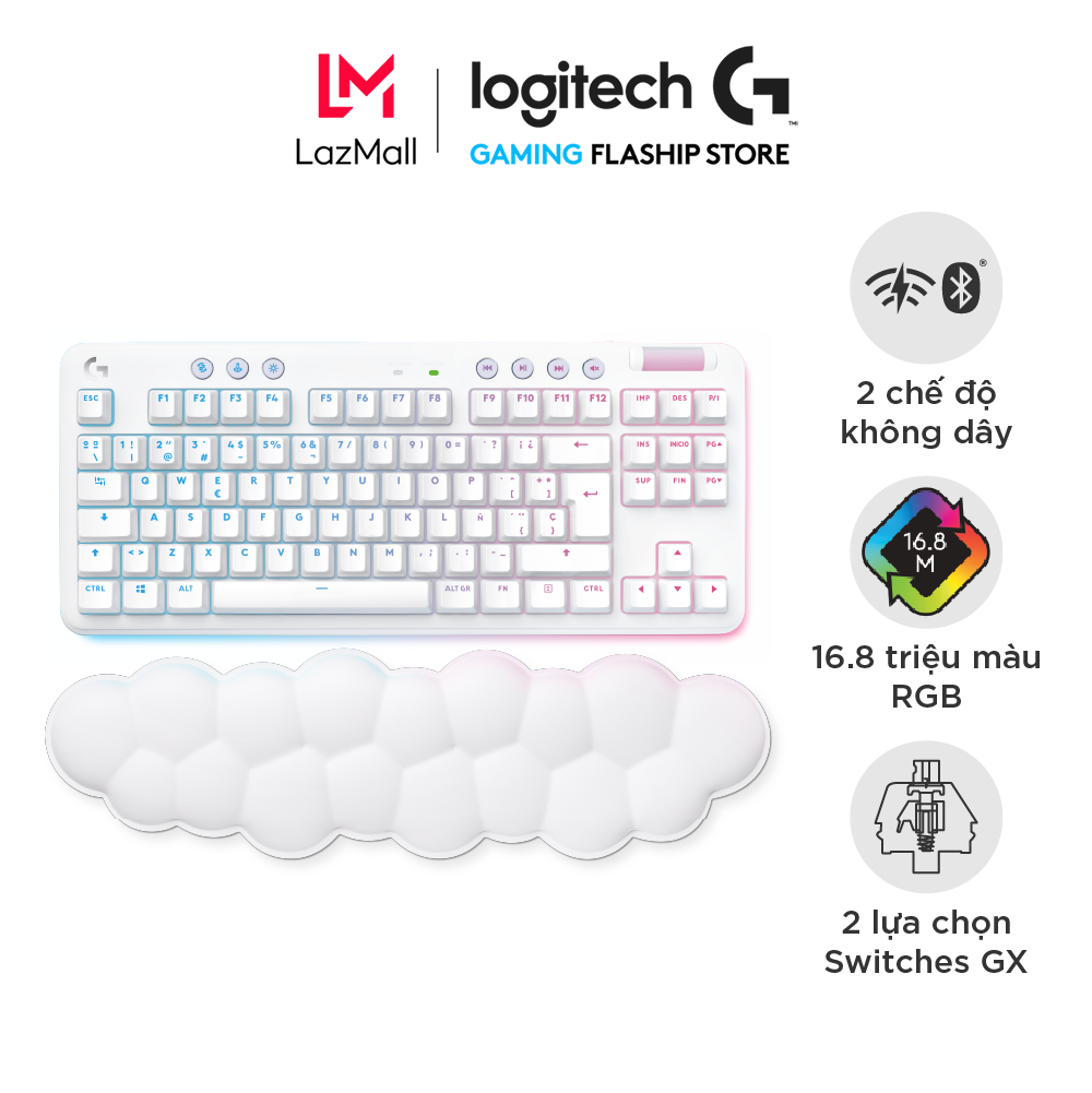 Bàn phím cơ gaming logitech g715 tkl aurora - bluetooth & lightspeed, rgb, 2 switch, pc, mac, laptop
