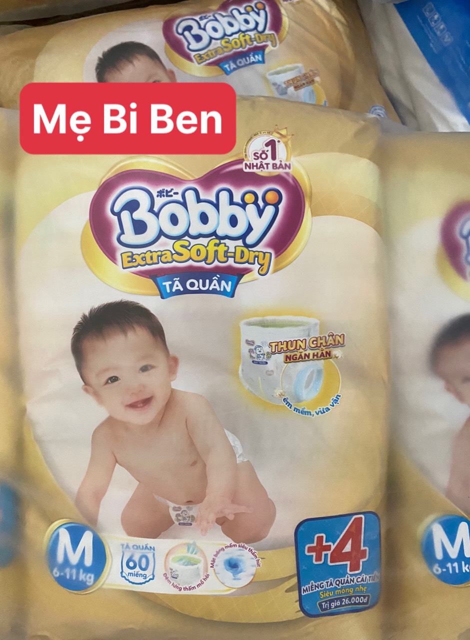Tã Quần cao cấp Bobby Extra Soft Dry Size M60+4/XXL42+4/L52+2/XL46+6/S70+6 miếng - Chính Hãng