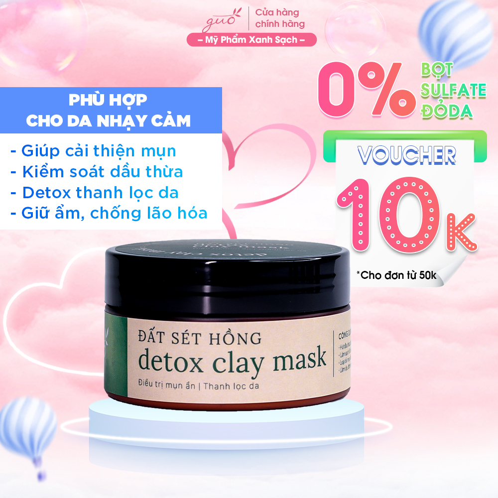 Mặt nạ thải độc đất sét hồng pháp ngừa mụn guo -detox clay mask 100gr