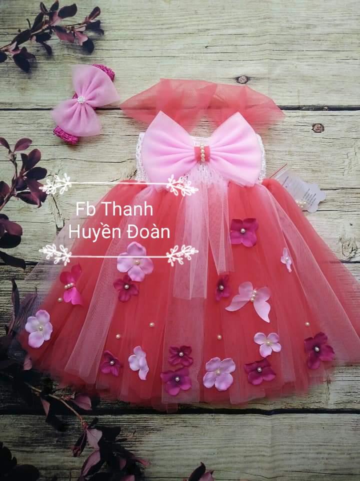 Váy Tutu công chúa màu đỏ xen hồng nhạt - nơ hồng