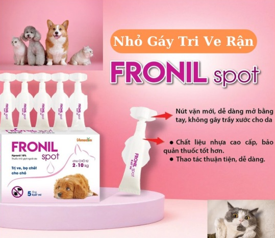 Nhỏ Gáy Fronil Spot Trị Ve, Rận Bọ Chét cho chó mèo hộp 5 ống 0.67ml