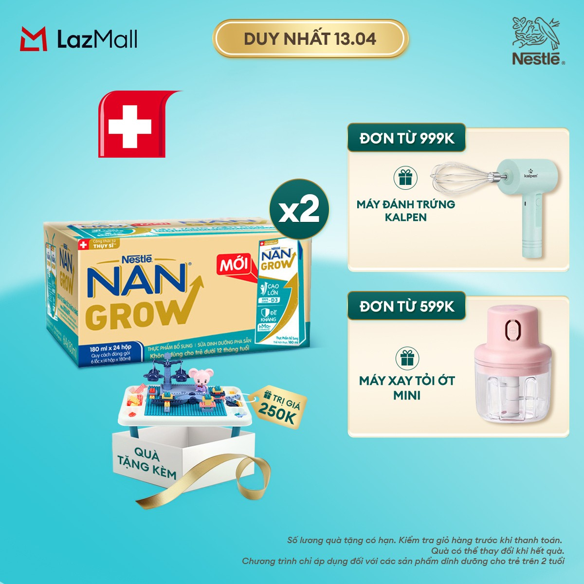 [CHỈ 09.04 QT Đơn 599K/999K] [Tặng Đồ chơi xếp hình công viên giải trí] 2 Thùng 24 hộp Sữa Dinh Dưỡng Pha Sẵn Nestlé NANGROW 180ml cho bé trên 1 tuổi - Sữa nước vị nhạt công thức từ Thụy Sĩ