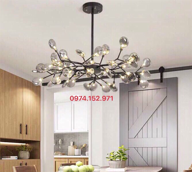 Đèn thả trần trang trí Hera đen 45 lá, decor trang trí trần nhà sang trọng, độc đáo