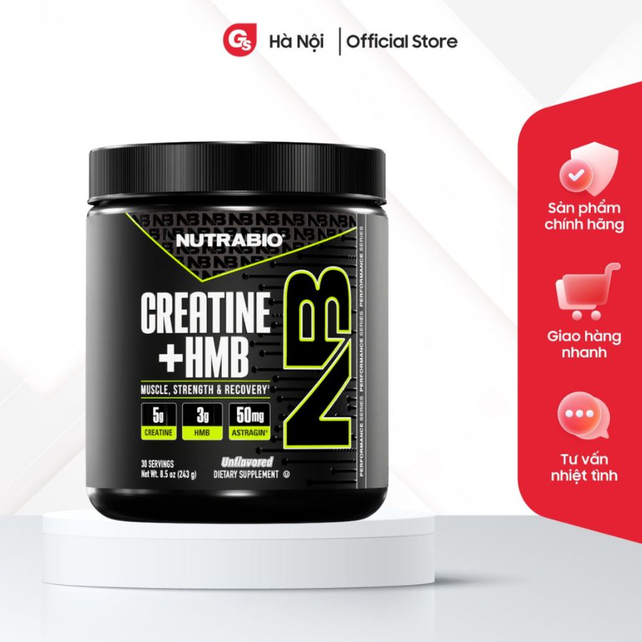 Bột phát triển cơ chống dị hóa cơ bắp NutraBio Creatine + HMB, 30 Servings - GYMSTORE