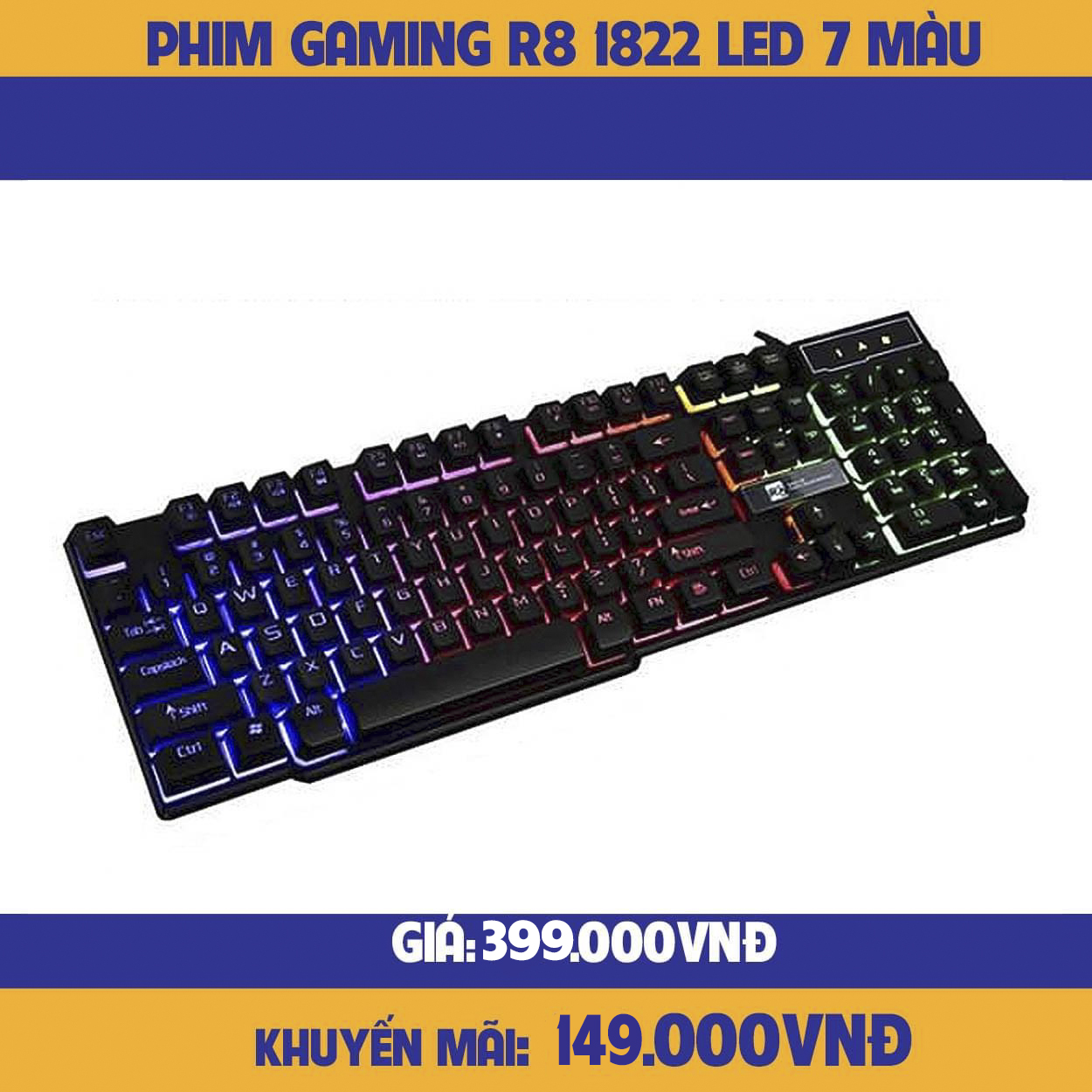 Bàn phím gaming r8 1822 led 7 màu