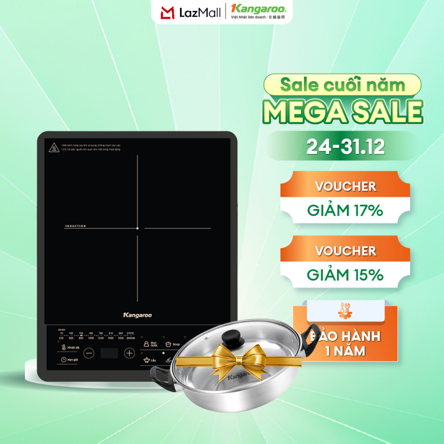   Voucher 15%  Bếp điện từ đơn Kangaroo KGIC20S3ME  tặng kèm nồi  - công suất 2000W 