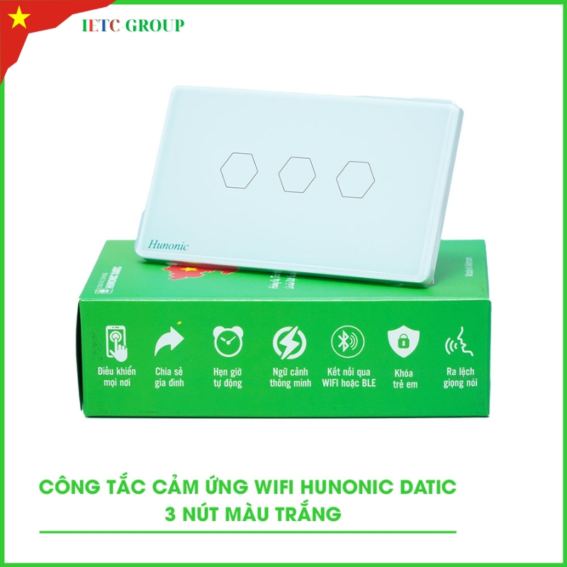 Công Tắc Cảm Ứng 3 Nút Wifi Hunonic Datic Màu Trắng
