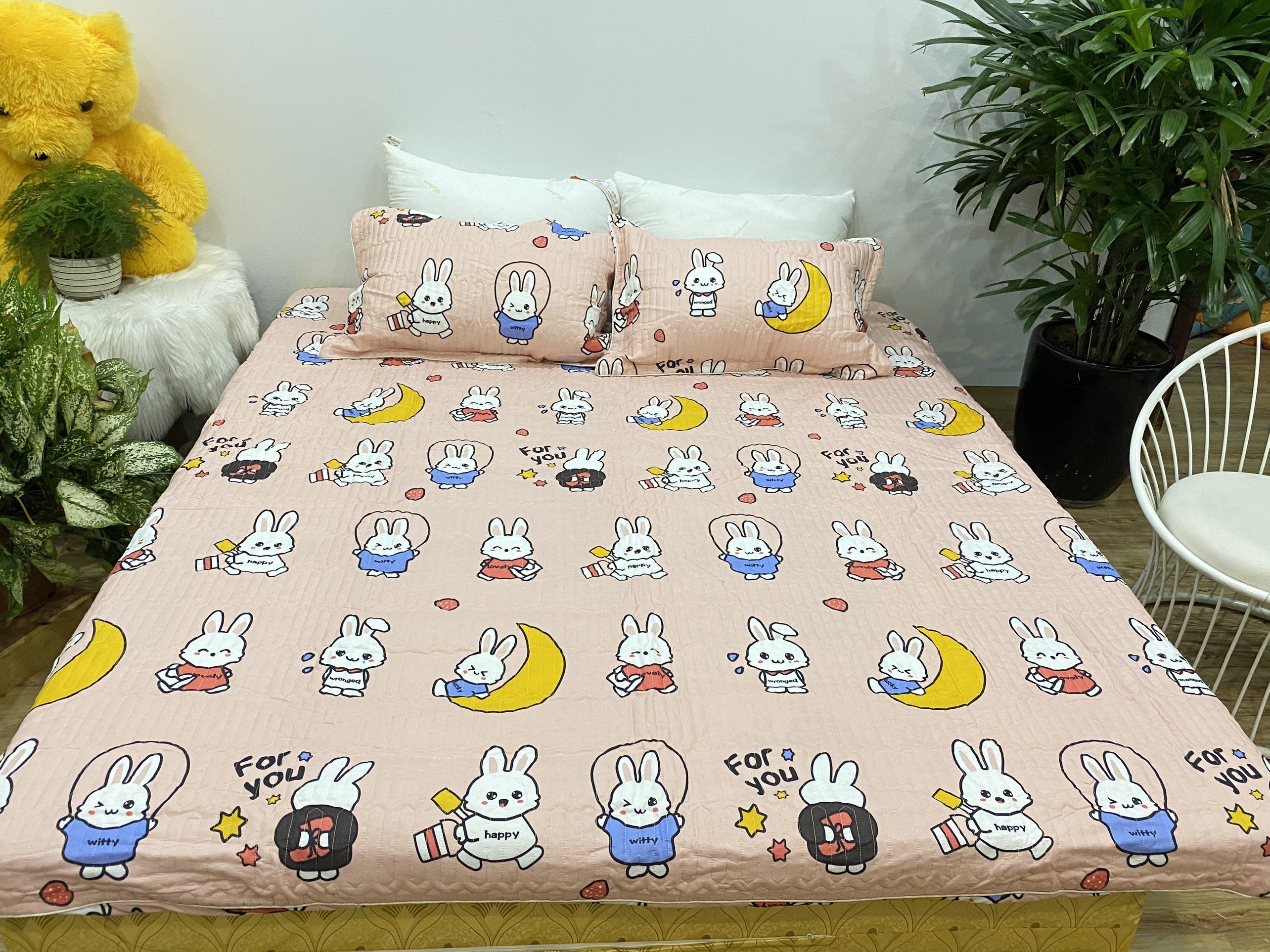 [Ga giường]Ga trải giường,Drap ga giường,ga bọc đệm vải cotton poly 1m2,1m4,1m5,1m6,1m8,2m2 mẫu thỏ mặt trăng