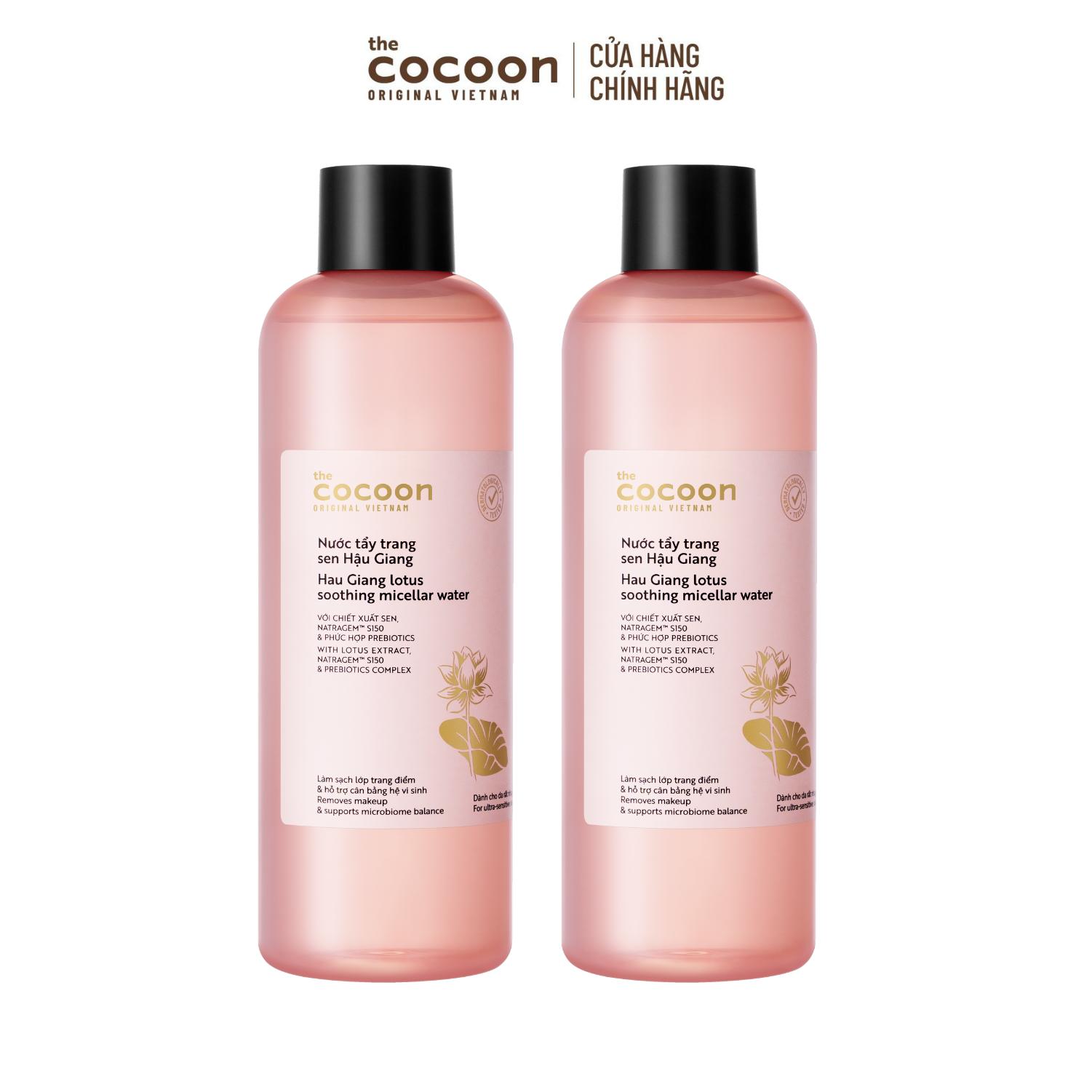 COMBO 2 Bigsize Nước Tẩy Trang Sen Hậu Giang sạch bụi siêu mịn PM1.0, có prebiotics dịu êm cho da rất nhạy cảm Cocoon 500ml