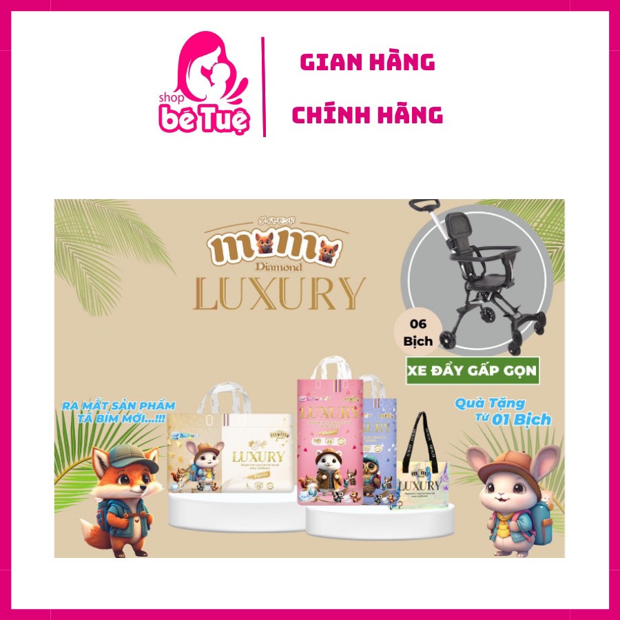 Bỉm cao cấp tã dán/quần momo luxury đủ size nb58/s56/m52/m44/l42/xl40/xxl38/xxxl36