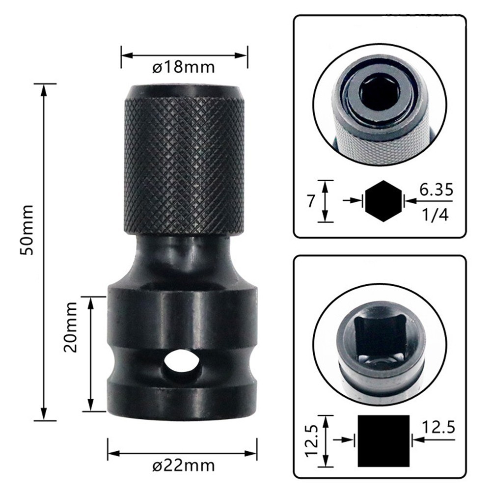 Đầu Chuyển Bulong 1/2 Sang Bắn Vít Lục Giác - 2 Loại Ngắn Không Khóa Và Dài Có Khóa - Đầu Chuyển Cho Máy Bulong