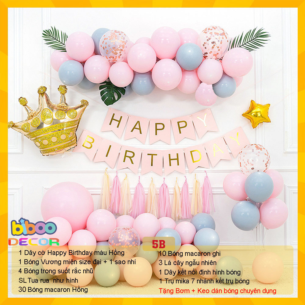 [TẶNG NGAY BÓNG TUỔI] Combo set bóng bay trang trí sinh nhật, trang trí thôi nôi, trang trí đầy tháng bé trai bé gái - BiBoo Decor 5B