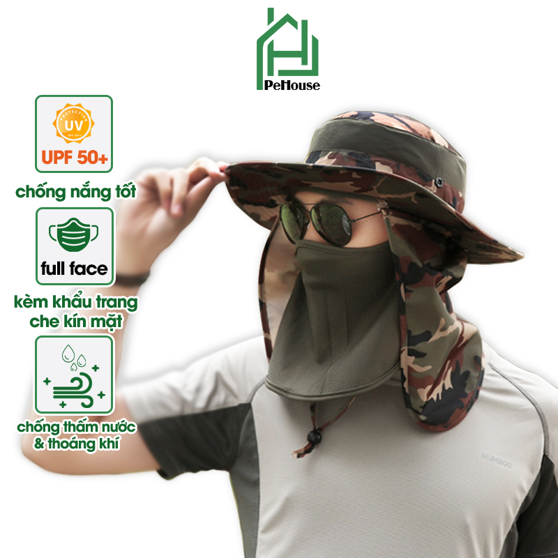 Mũ chống nắng nam nữ, Nón chống nắng tai bèo kèm che mặt chống tia UV phù hợp với hoạt động câu cá, dã ngoại ngoài trời