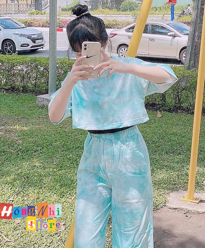 Áo Croptop Loang Màu Xanh Lá Tay Lỡ 3D Oversize Ulzzang Dáng Rộng - MM