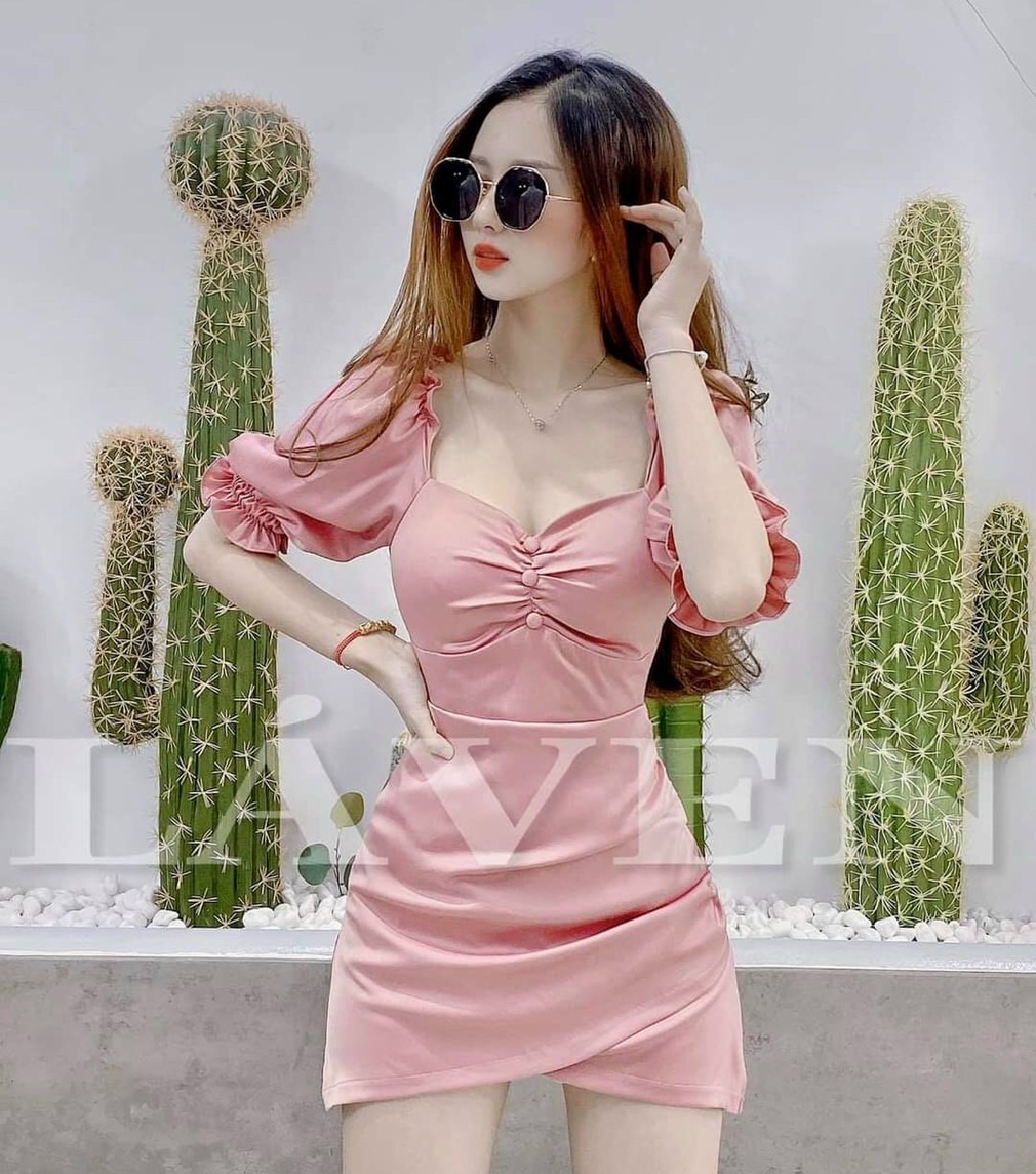 [HCM] Đầm Nữ Tay Lỡ Phồng Đính Nút Ngực 3 Màu Dịu Dàng ( Có Mút Ngực ) Họa Tiết Thời Trang Dạo Phố