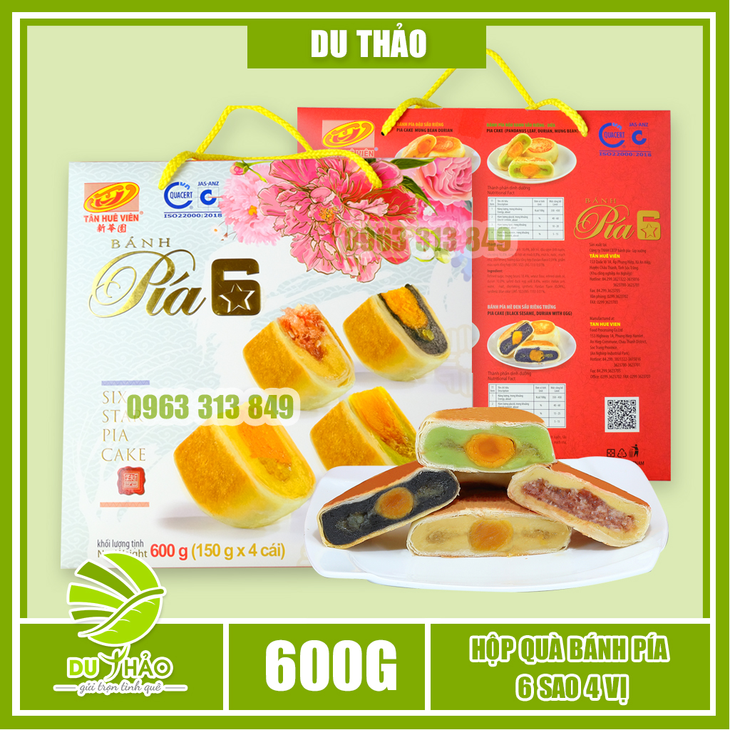 Hộp quà bánh pía 4 vị khác nhau 6 sao Tân Huê Viên, đặc sản Sóc Trăng, bánh pía Tân Huê Viên