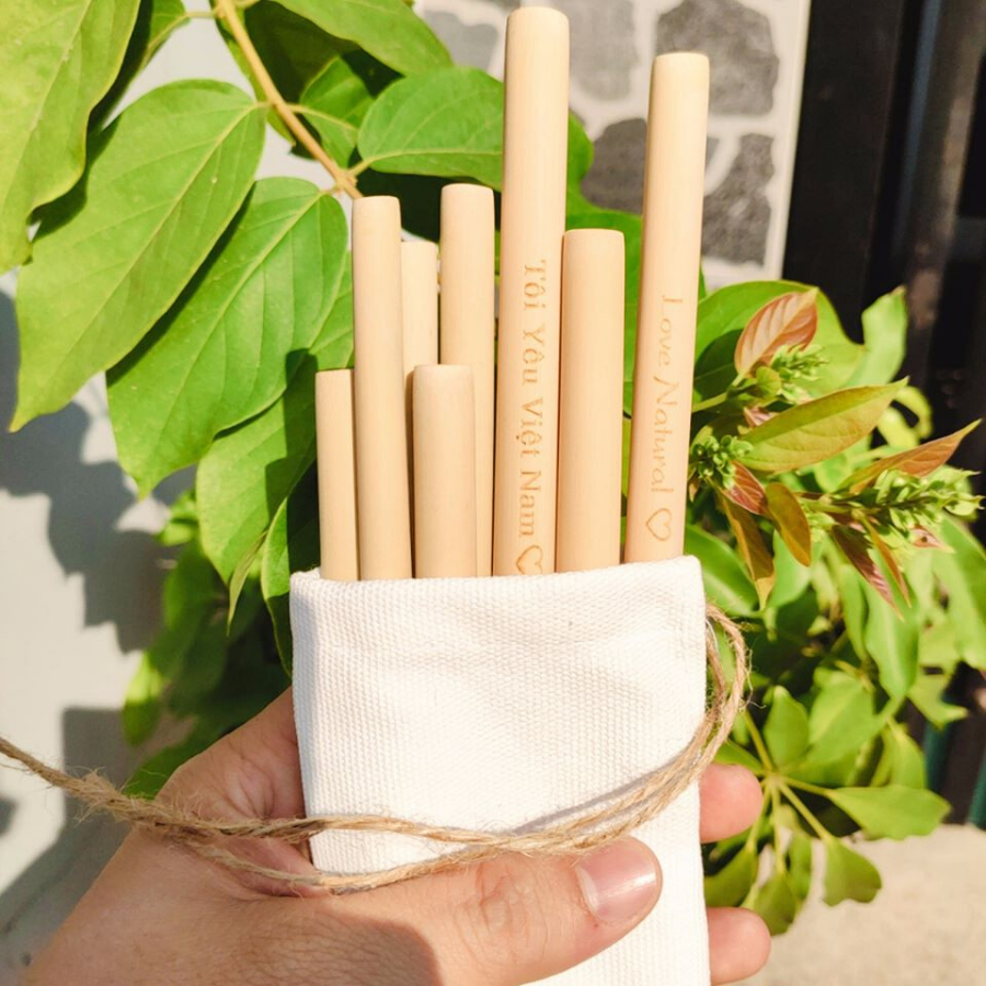 Bộ 4 ống hút tre khắc chữ theo yêu cầu - Ống hút tre 100% thiên nhiên tái sử dụng nhiều lần