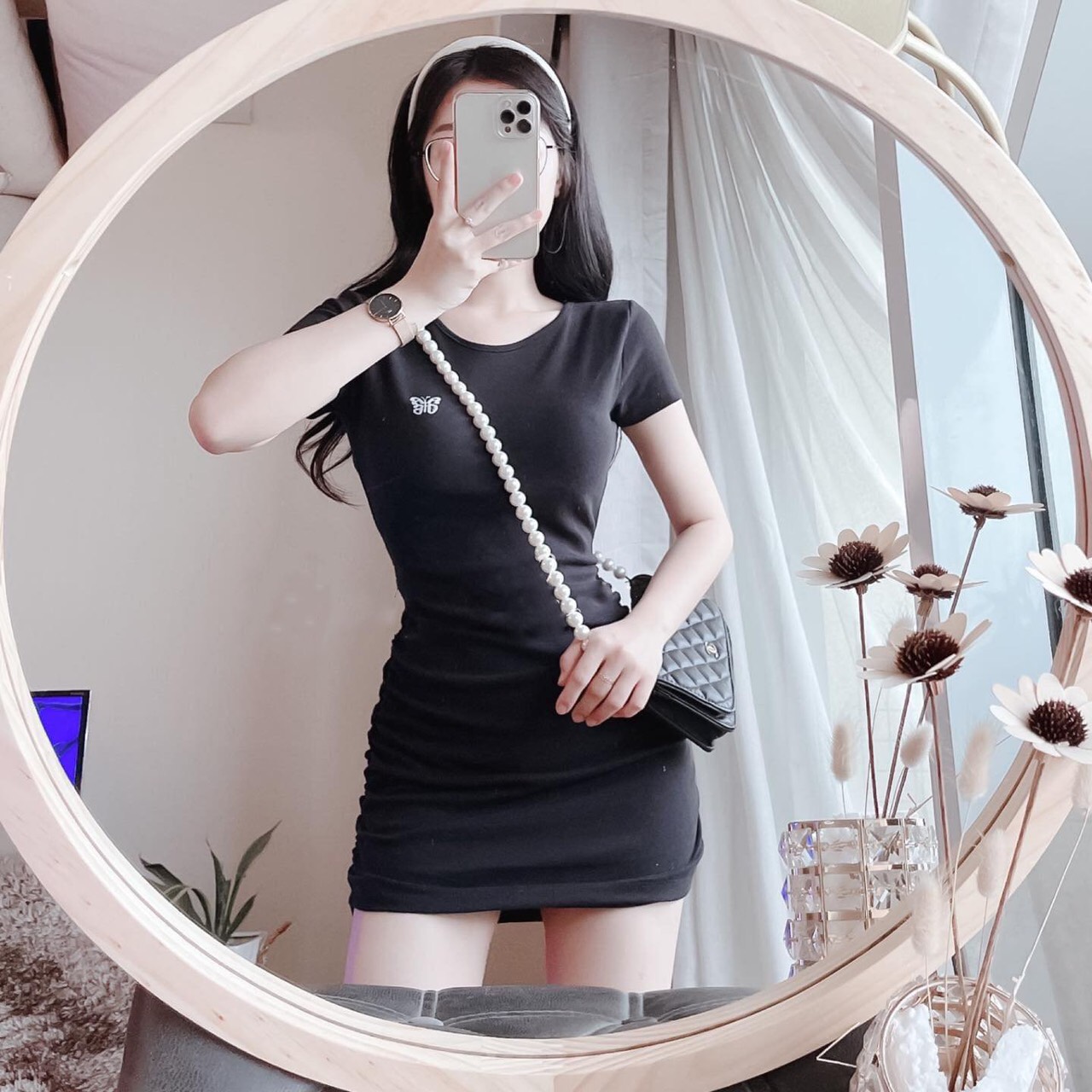 Váy body nữ rúm hông, chất bo tăm, Đầm body nữ rum hông