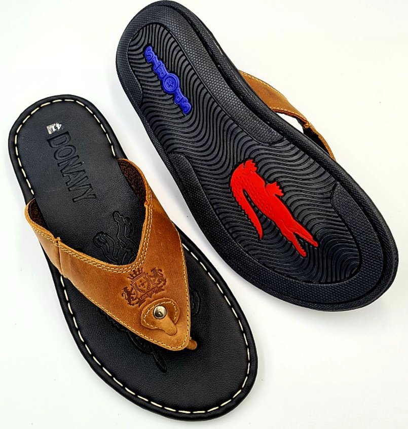 [HCM]DÉP KẸP NAM DA BÒ NTB101 (ĐEN VÀNG NÂU)