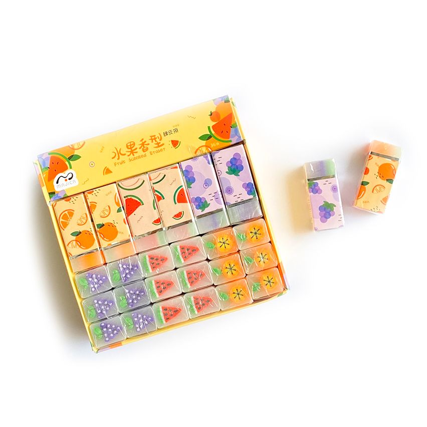 Lốc 36 viên gôm tẩy bút chì trái cây dễ thương