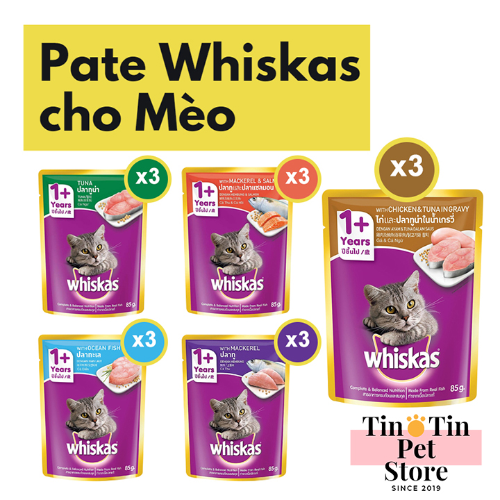 Combo 15 Gói Pate Whiskas 85g -  03 Mùi Vị Cho Mèo