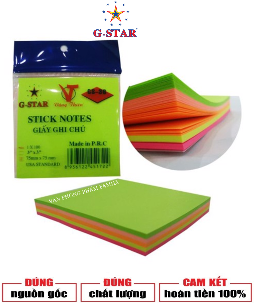 Giấy note ghi chú 5 màu bảng lớn ( 3x3 ) 100 tờ G-STAR