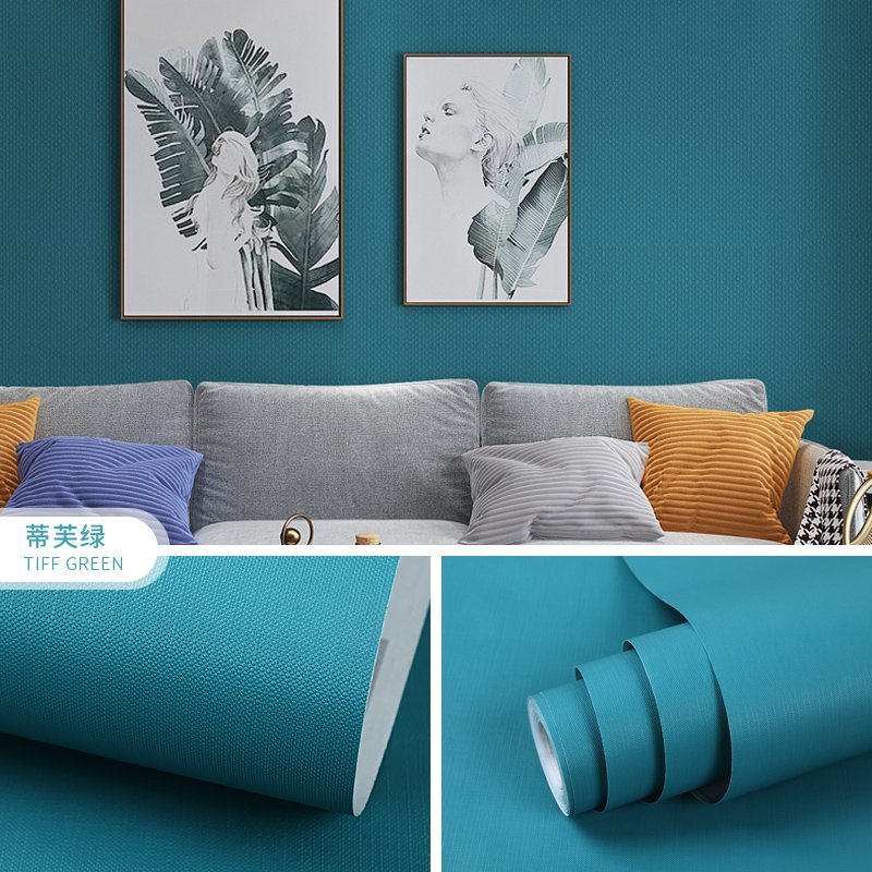 Cuộn 10m giấy dán tường xanh đậm có keo sẵn.