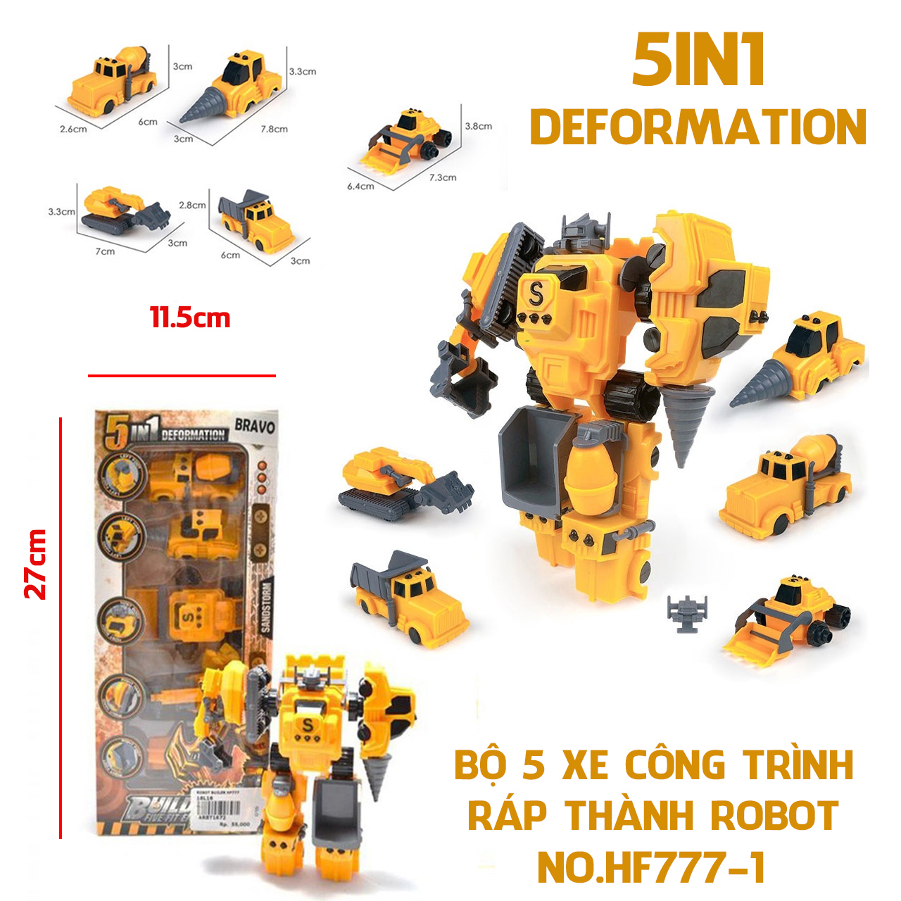 5 Xe Công Trình Biến Hình Robot 5in1-Đồ Chơi Siêu Nhân Biến Hình Change Robot Knight Ultimate