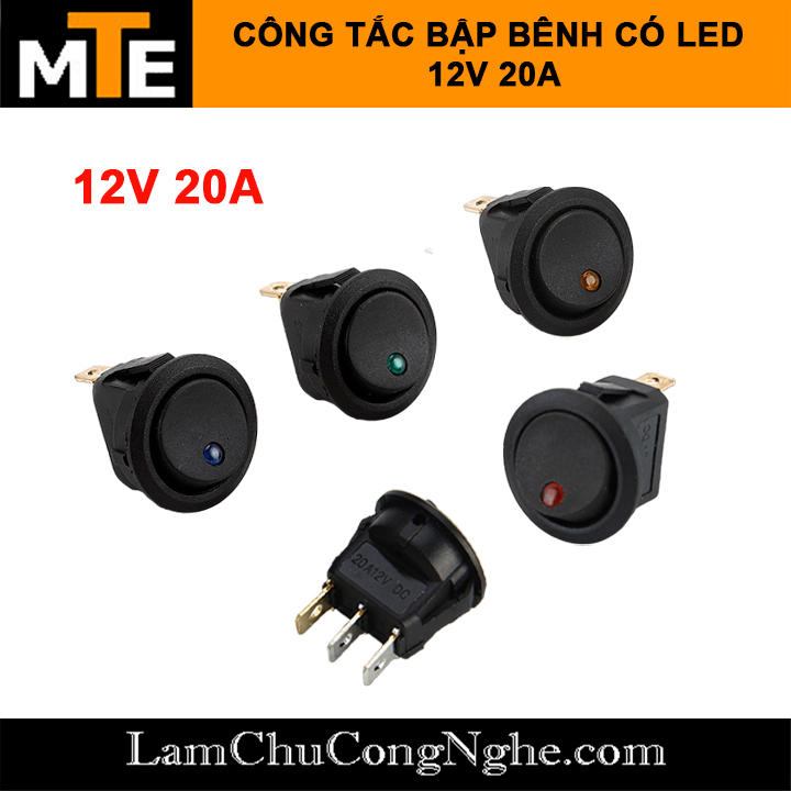 Công tắc bập bênh có đèn led on/off 3 chân 12v 20a