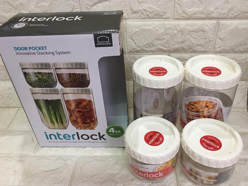 Bộ 4 hộp bảo quản thực phẩm lock&lock interlock 2x500ml 2x1l inl301s3