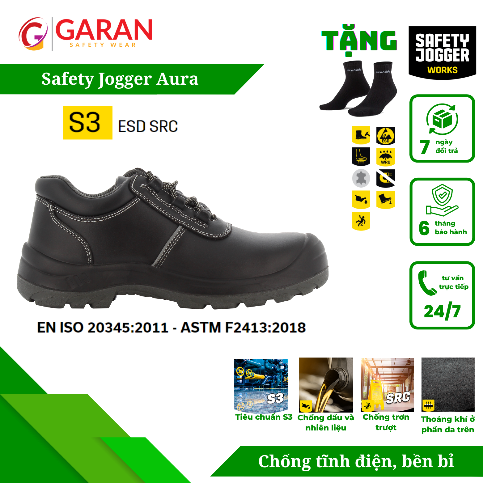 Giày bảo hộ jogger aura s3 src chuyên đi công trình