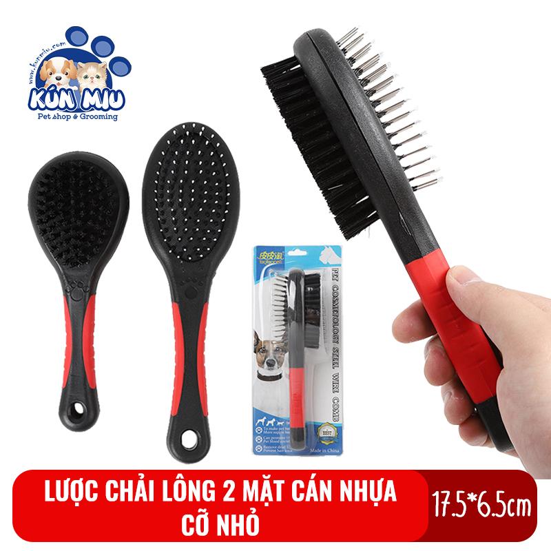 Lược chải lông cho chó mèo 2 mặt cán nhựa màu đỏ đen kún miu