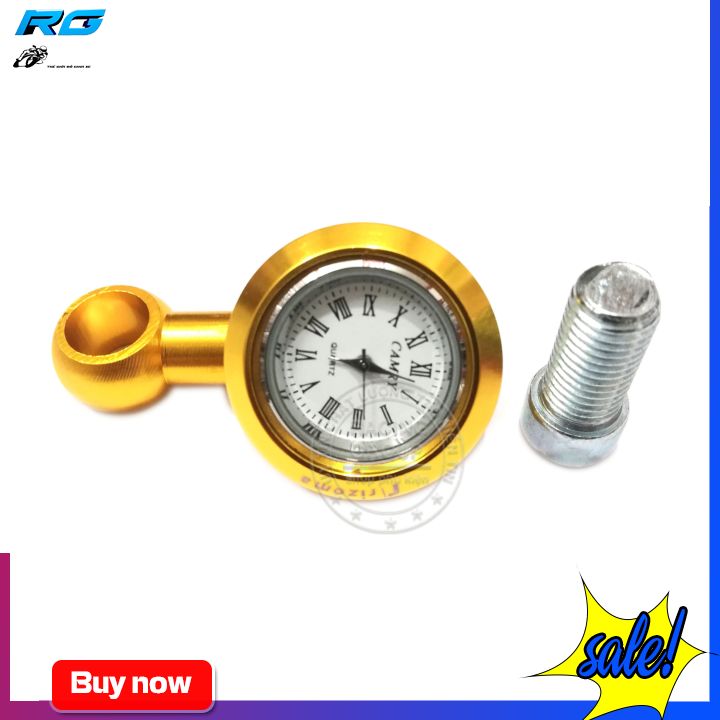 Đồng hồ gắn chân gương xe máy màu vàng + tặng kèm ốc 10 ly zen thuận