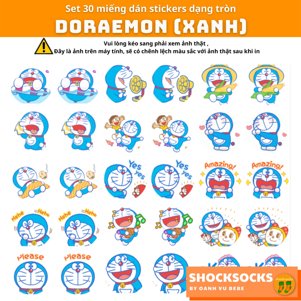 30 miếng dán stickers hình doraemon