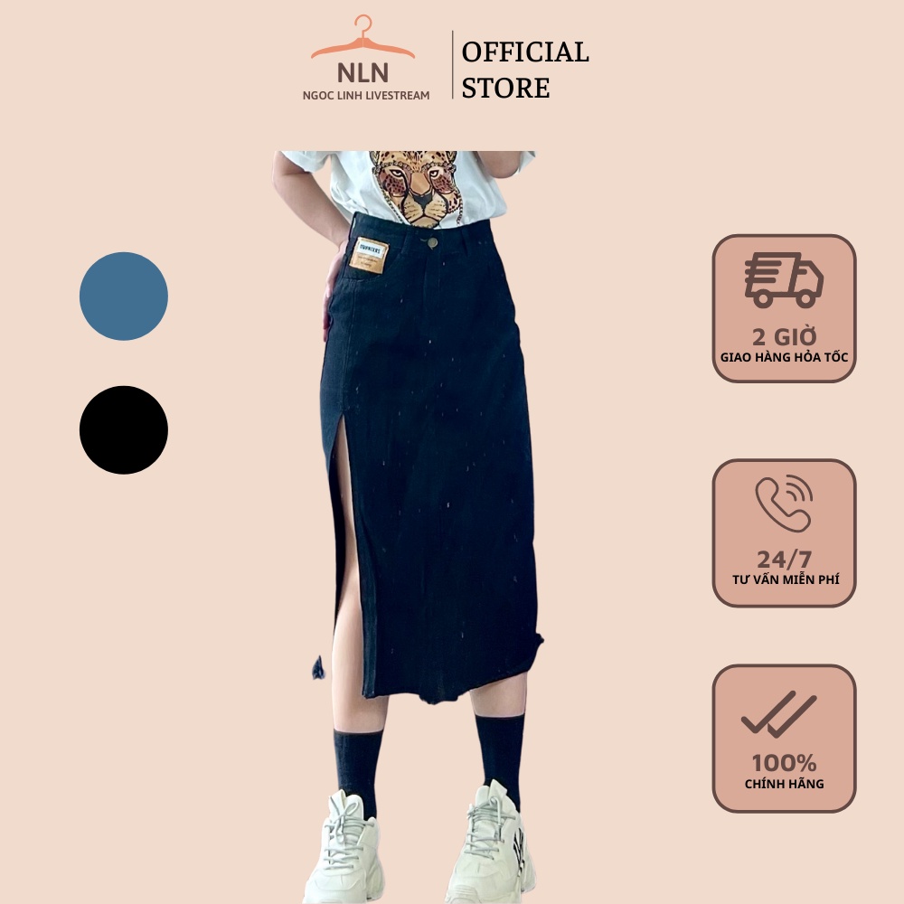 Chân váy chữ a / chân váy chữ a dài xẻ / chân váy jean / chân váy jean dài cạp cao xẻ tà, chân váy jeans dáng dài, chân váy bò tôn dáng phong cách công sở