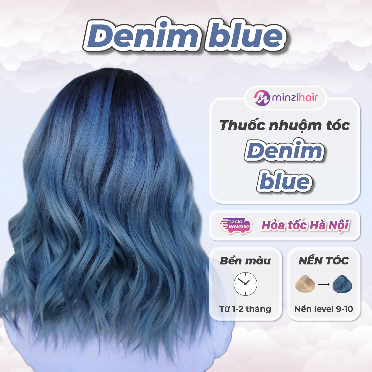 Thuốc nhuộm tóc Màu Denim Blue - Kèm Tẩy Tóc - Minzihari HN