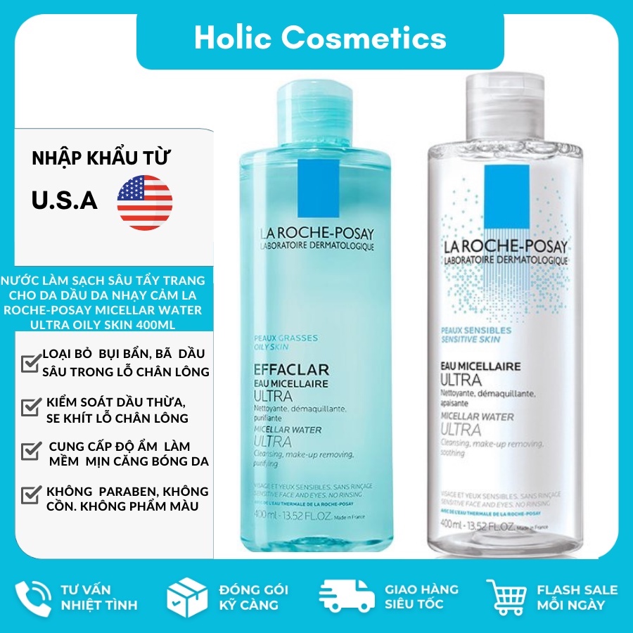 Nước làm sạch sâu tẩy trang cho da dầu da nhạy cảm La Roche-Posay Micellar Water Ultra Oily Skin 400ml