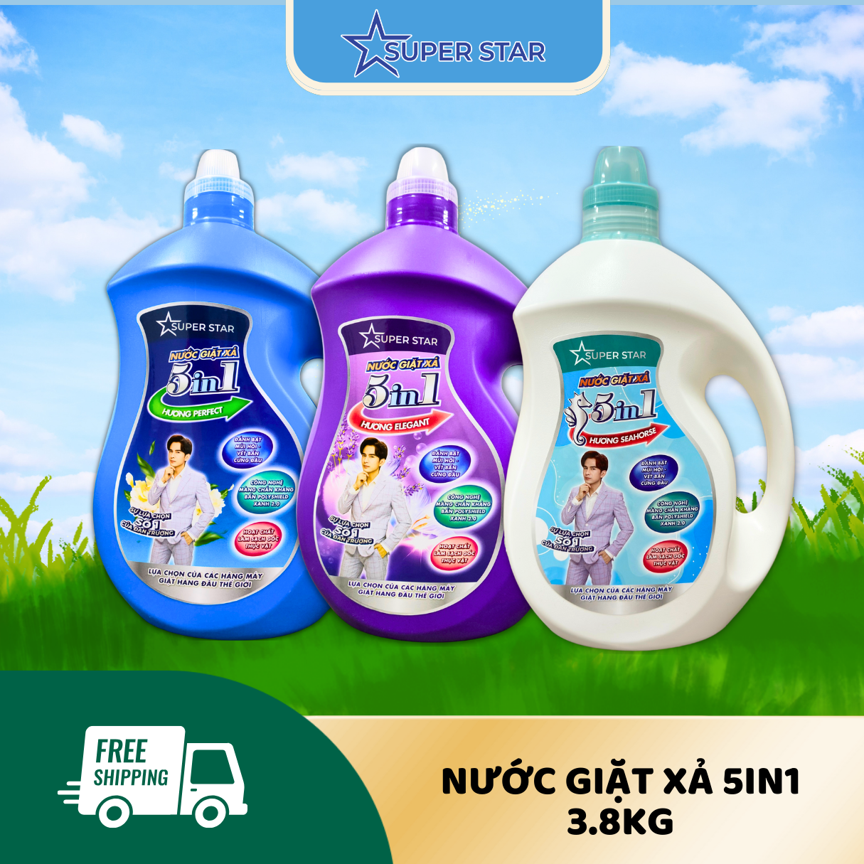 Nước Giặt Xả Cao Cấp 5 in 1 Super Star  3,8KG