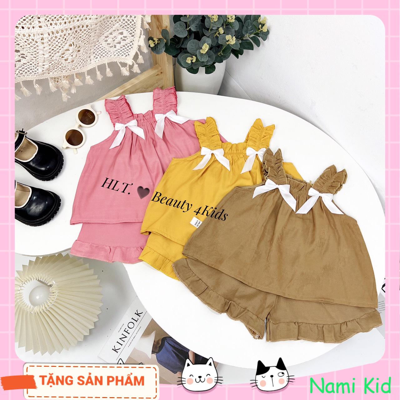 Sale-đồ bộ bé gái 8-18kg bộ 2 dây chất đũi siêu mát cho bé mặc hè