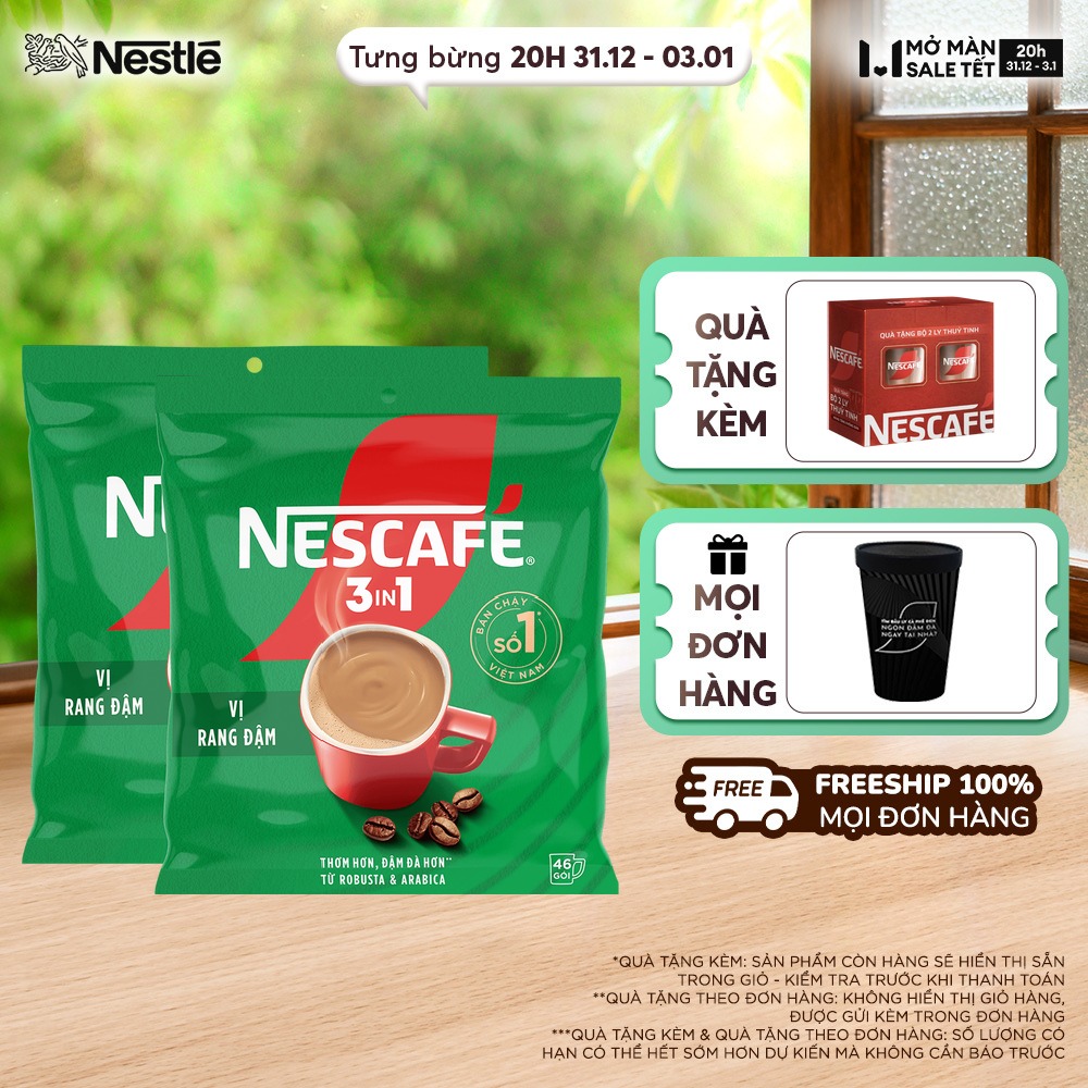 ƯU ĐÃI THÁNG 1 Giao hàng toàn quốc Combo 2 Bịch NESCAFÉ 3IN1 Công thức cải tiến - VỊ RANG ĐẬM Bịch 46 gói 46x16g