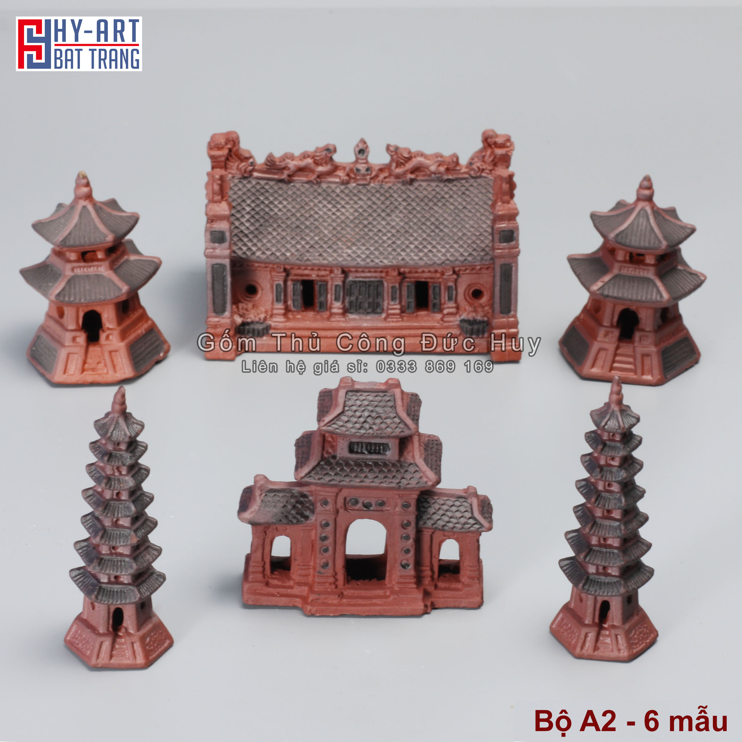 Bộ tiểu cảnh đình chùa mini gốm trang trí hòn non bộ tiểu cảnh