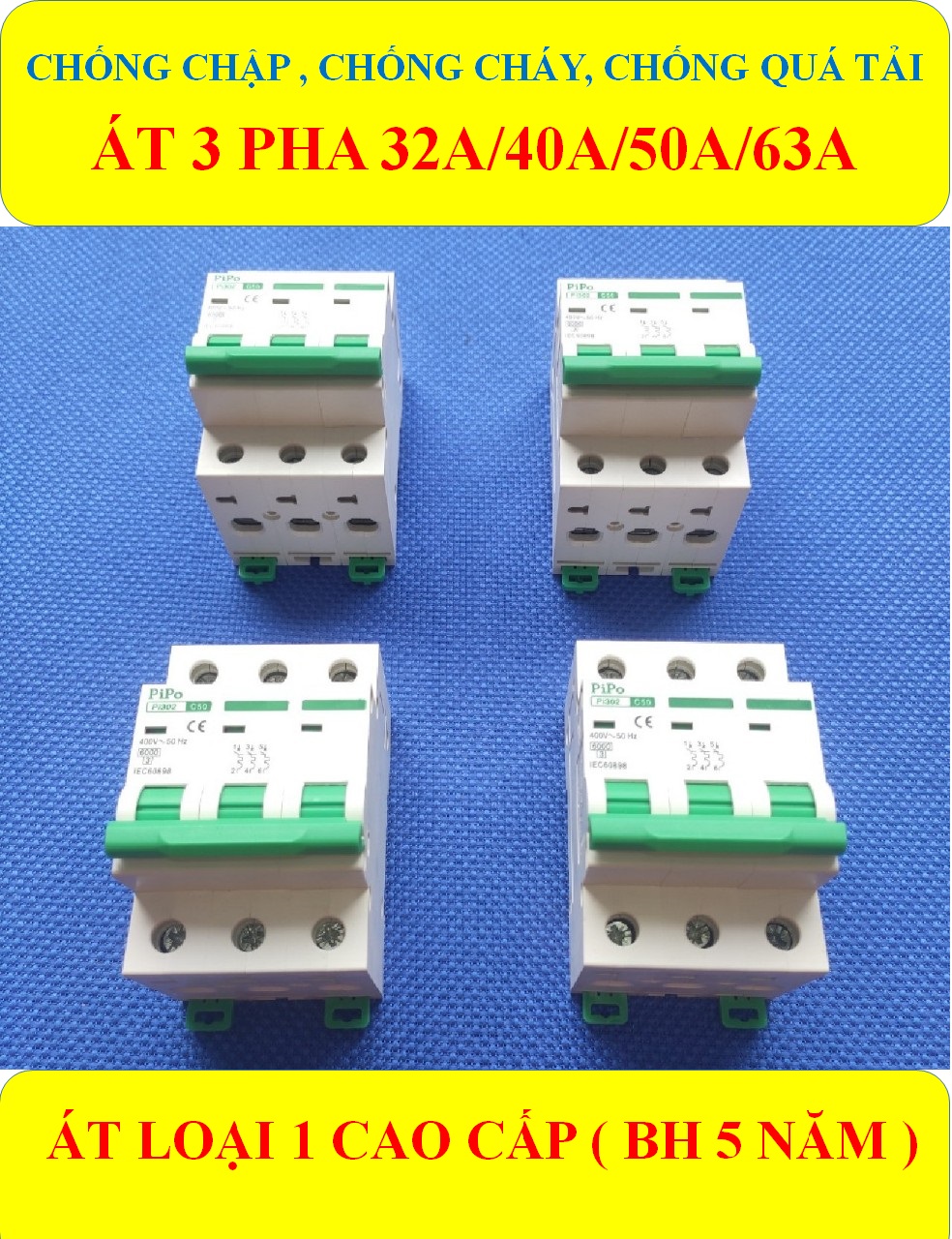 Cầu dao tự động, Aptomat 3 PHA 32A/40A/50A/63A (BH 5 năm ) Chống chập, Chống ngắn mạch, Chống cháy, Chống quá tải HÀNG LOẠI 1 CÁO CẤP (bộ 1 sản phẩm)