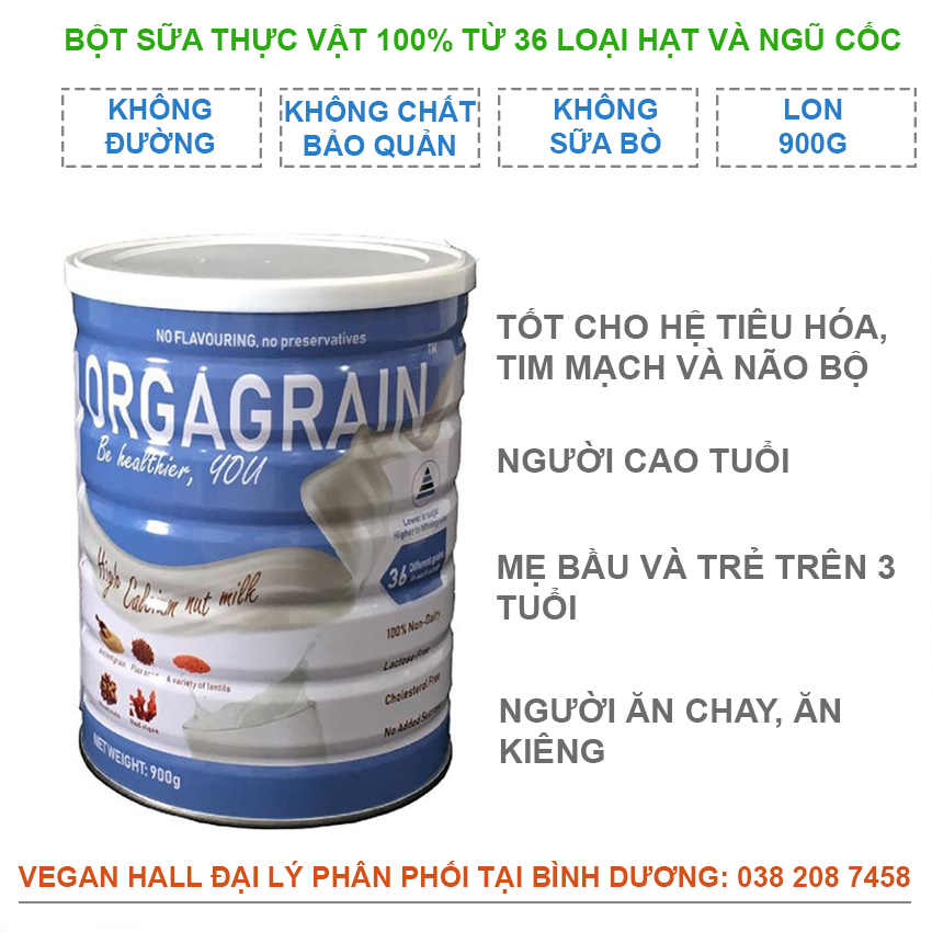 Sữa hạt orgagrain thuần thực vật 100% từ 36 hạt và ngũ cốc - 900gr - vegan hall_or88