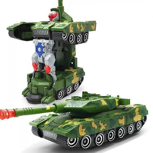 Xe tăng biến hình robot tự động có đèn và nhạc