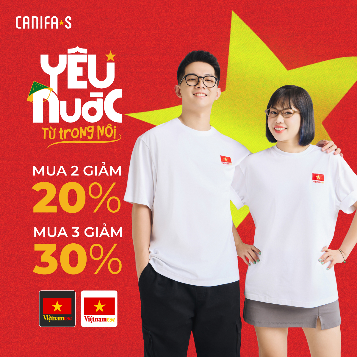   15-17.12 GIẢM TỚI 50%  Áo phông unisex người lớn nam nữ CANIFA S áo thun Cờ đỏ Sao Vàng Yêu Nước Quốc Khánh 2 9 5TS25S051 