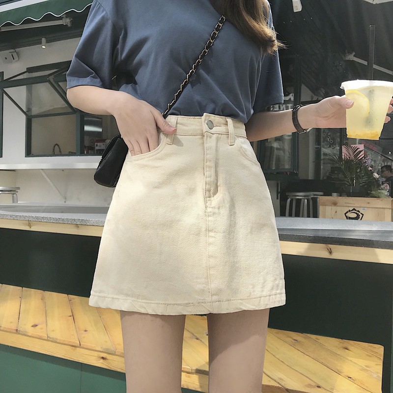 Chân váy chữ A lưng cao chất liệu kaki phong cách hàn quốc cá tính