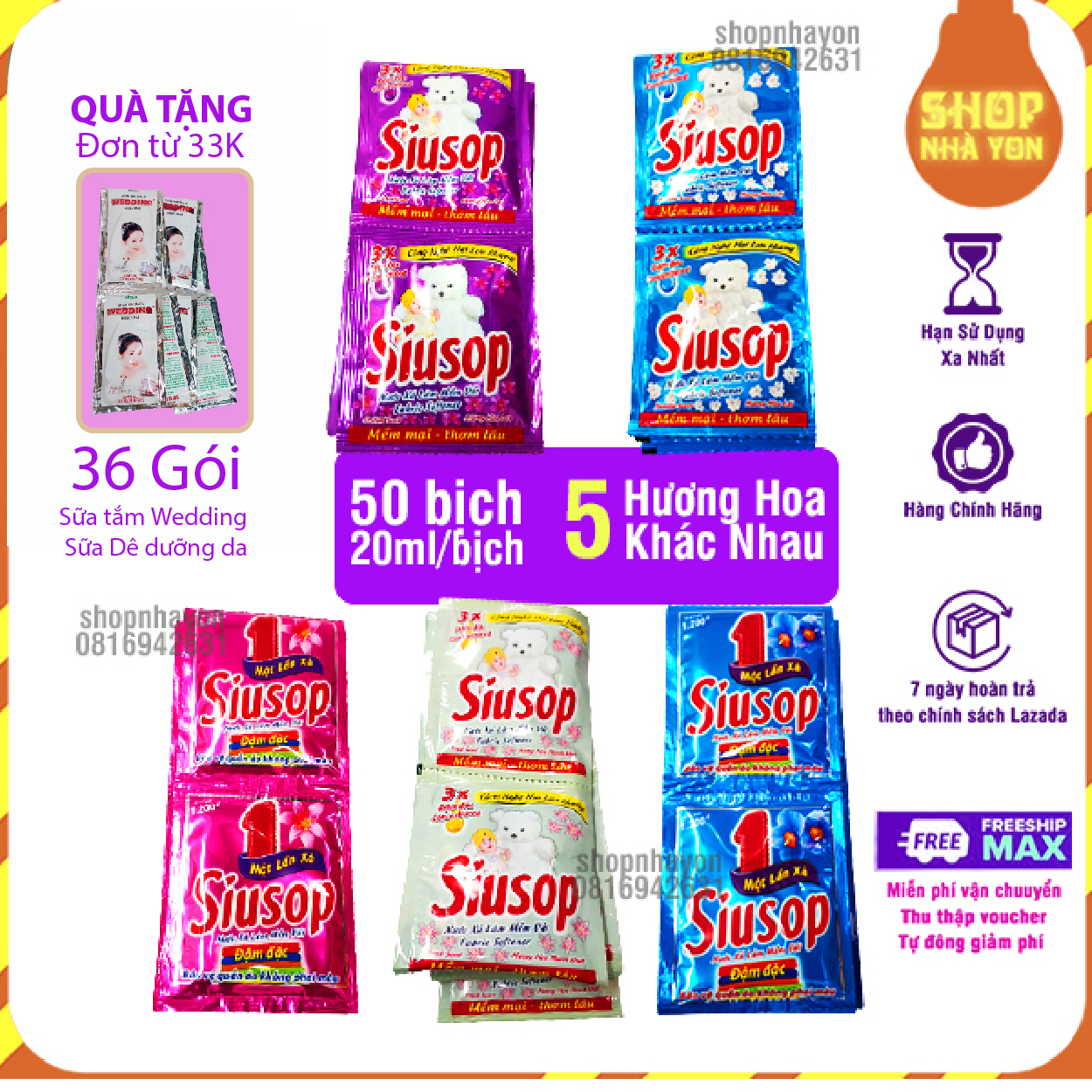 50 gói 5 MÀU nước xã làm mềm vải Siusop 3x đậm đặc gói 20g với công nghệ lưu hương không làm phai màu quần áo thơm lâu dễ ủi đồ sau khi giặt đồ